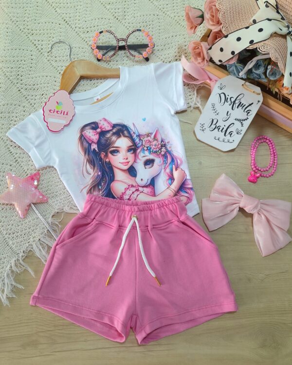 Conjunto Ilusión Rosado Muñequita Y unicornio