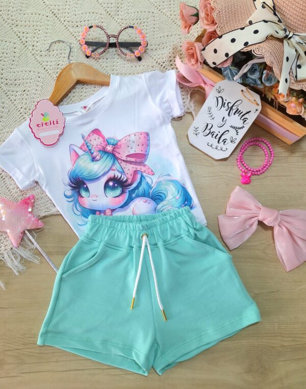 Conjunto Ilusión Verde Menta Unicornio Últimos Talla 4 Y 14