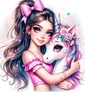 Conjunto Ilusión Rosado Muñequita Y unicornio