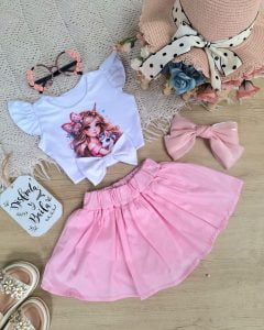 Conjunto Celeste Rosado Muñequita Y Unicornio