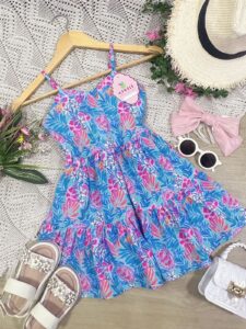 Vestido Arte Azul Y Fucsia Tortugas Sólo talla 8 disponible