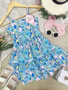 Vestido Arte Verde Azul Flores Sólo talla 8 disponible