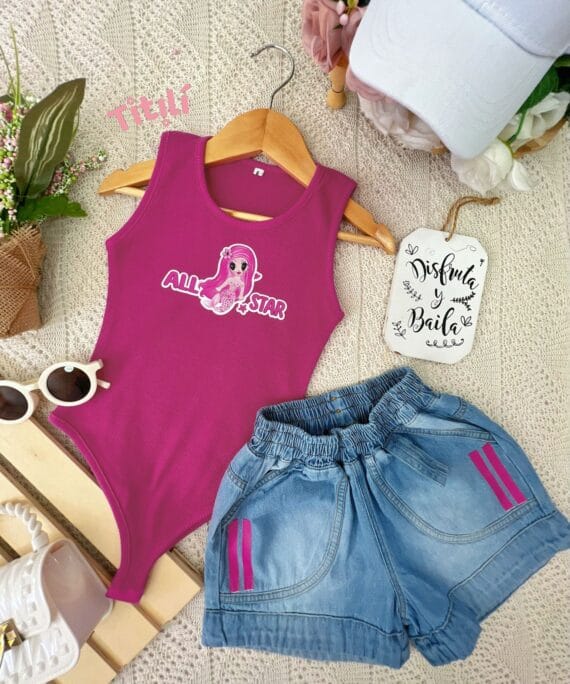 Set Boni Denim/Fucsia