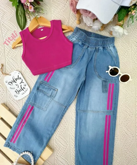 Set Roma Denim/Fucsia