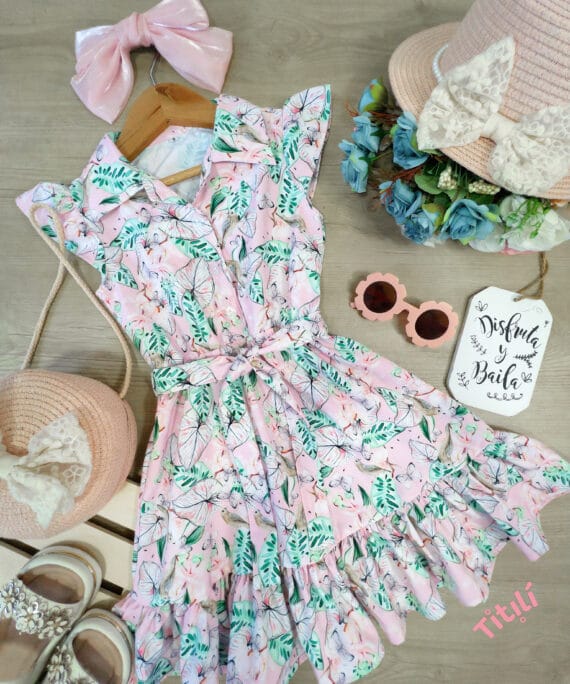 Vestido Primavera Palo Rosa Pájaros